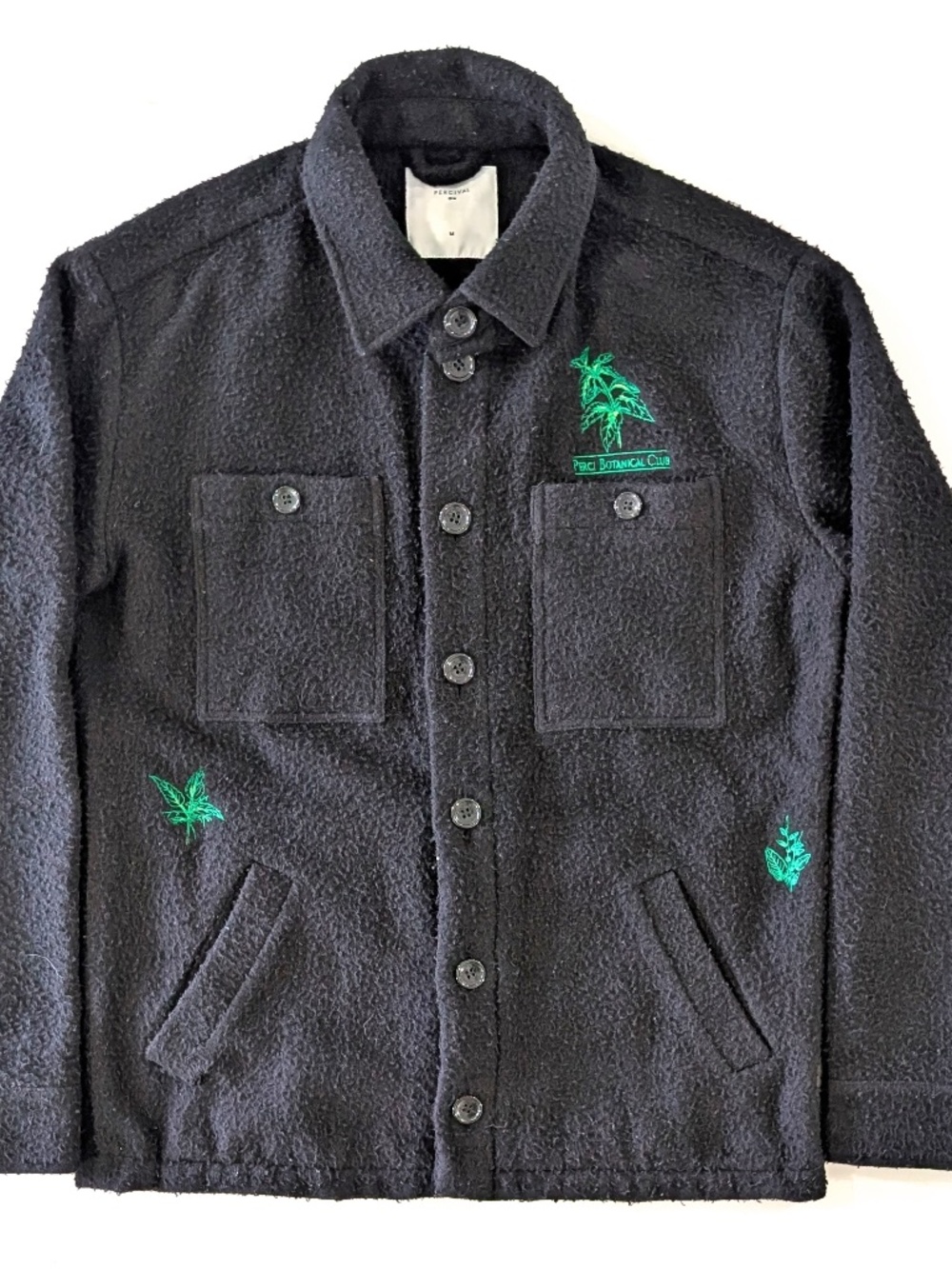 Percival Black Casentino Wool Botanical Embroidered Shacket Overshirt Mens M